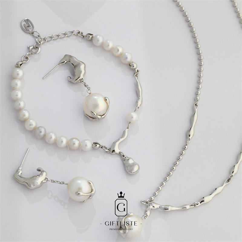 Natural Elements Baroque Pearl SetGiftListe18k, vermeil, gold, silver, set, necklace, bracelet, earrings, pearl