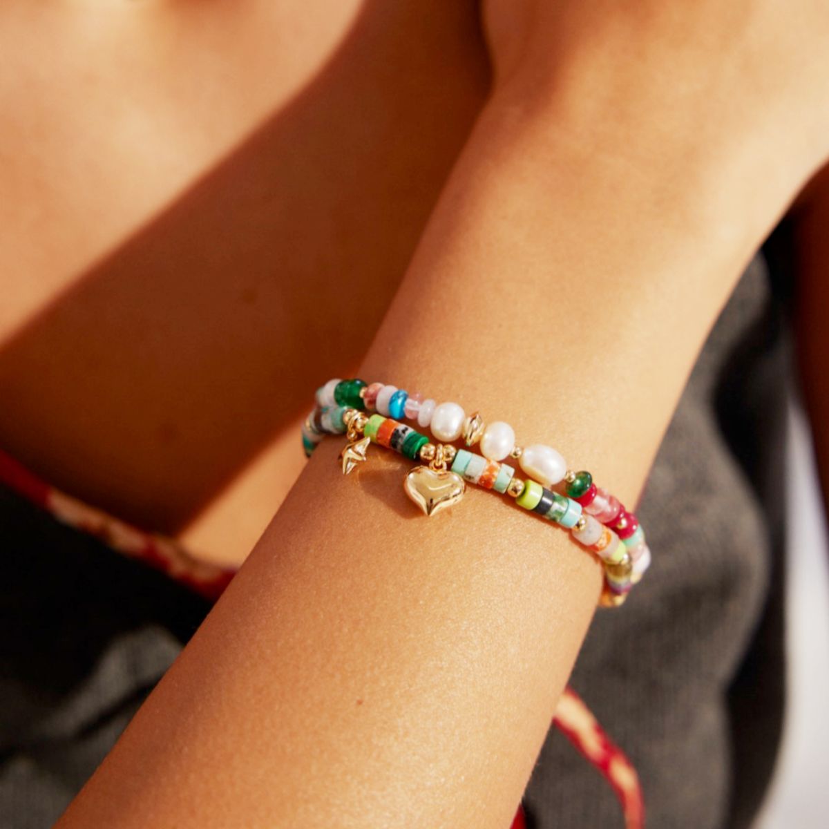 BAROQUE PEARL COLORED STONES BRACELETGIFTLISTEBAROQUE PEARL COLORED STONES BRACELETsterling silver, pearl, colored stones, 18k gold vermeil, bracelet