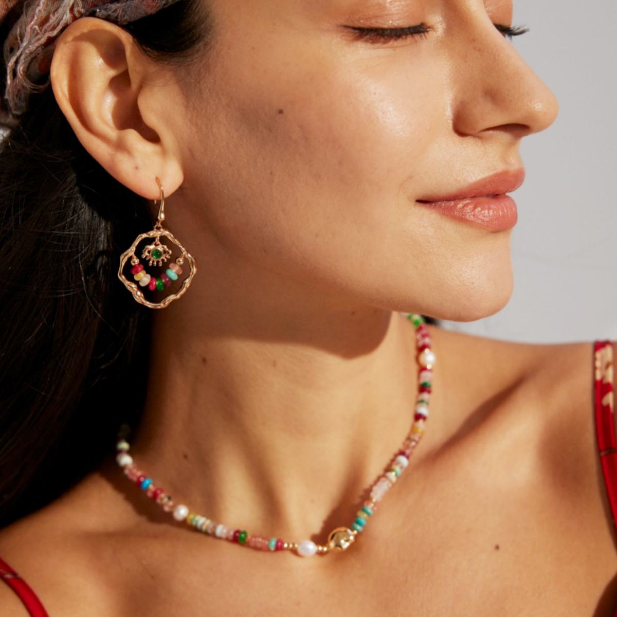 BAROQUE PEARL COLORED STONES EARRINGSGIFTLISTEBAROQUE PEARL COLORED STONES EARRINGSsterling silver, colored stones, 18k gold vermeil, earrings