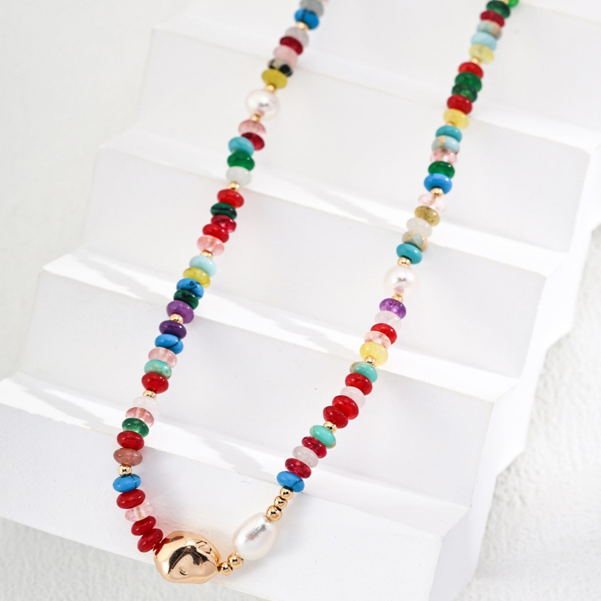 BAROQUE PEARL COLORED STONES NECKLACEGIFTLISTEBAROQUE PEARL COLORED STONES NECKLACEsterling silver, pearl, colored stones, 18k gold vermeil, necklace