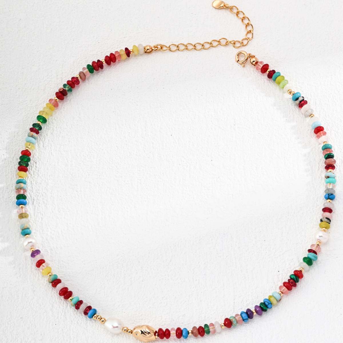 BAROQUE PEARL COLORED STONES NECKLACEGIFTLISTEBAROQUE PEARL COLORED STONES NECKLACEsterling silver, pearl, colored stones, 18k gold vermeil, necklace