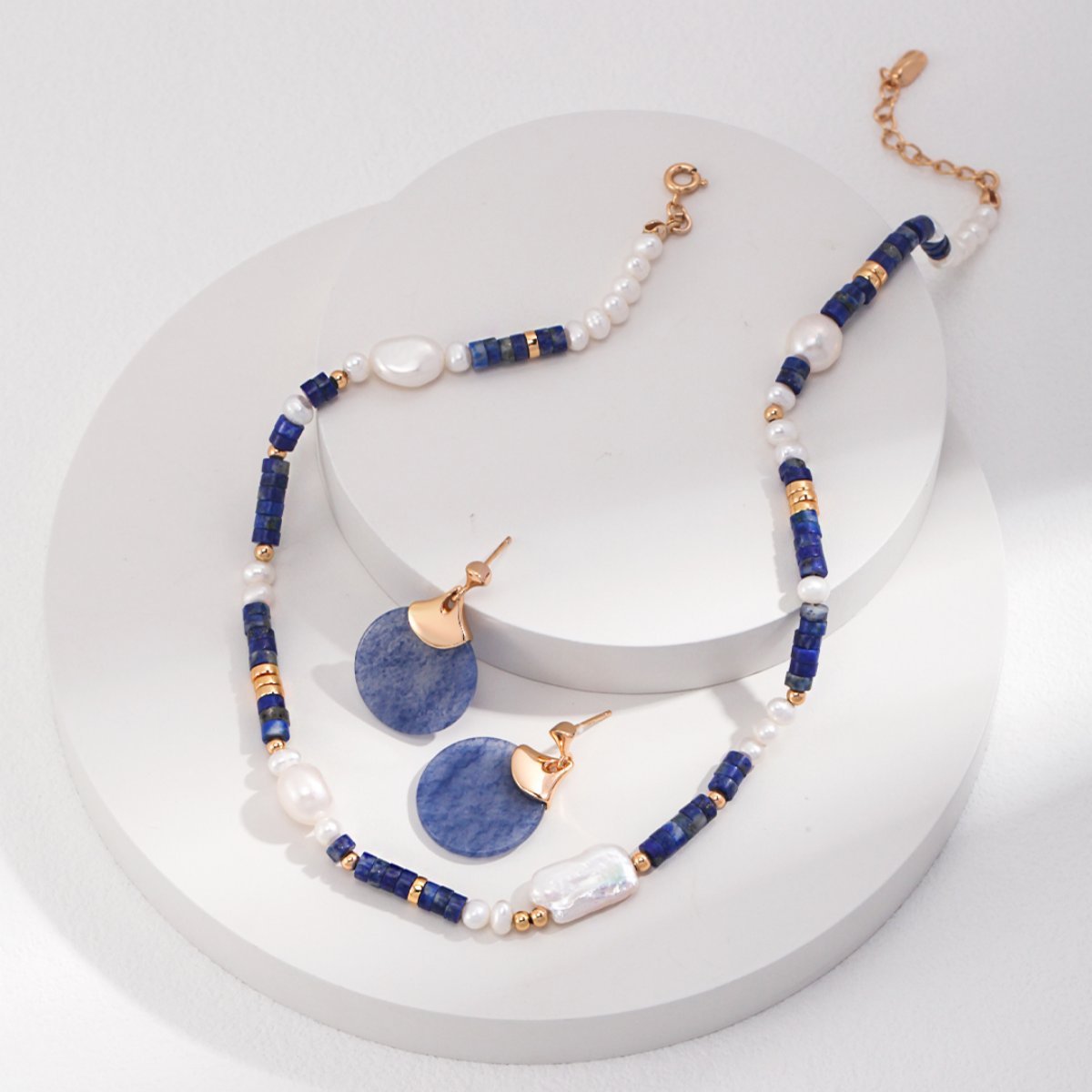 BAROQUE PEARL LAPIS LAZULI NECKLACEGIFTLISTEBAROQUE PEARL LAPIS LAZULI NECKLACEsterling silver, lapis lazuli, pearl, 18k gold vermeil, necklace