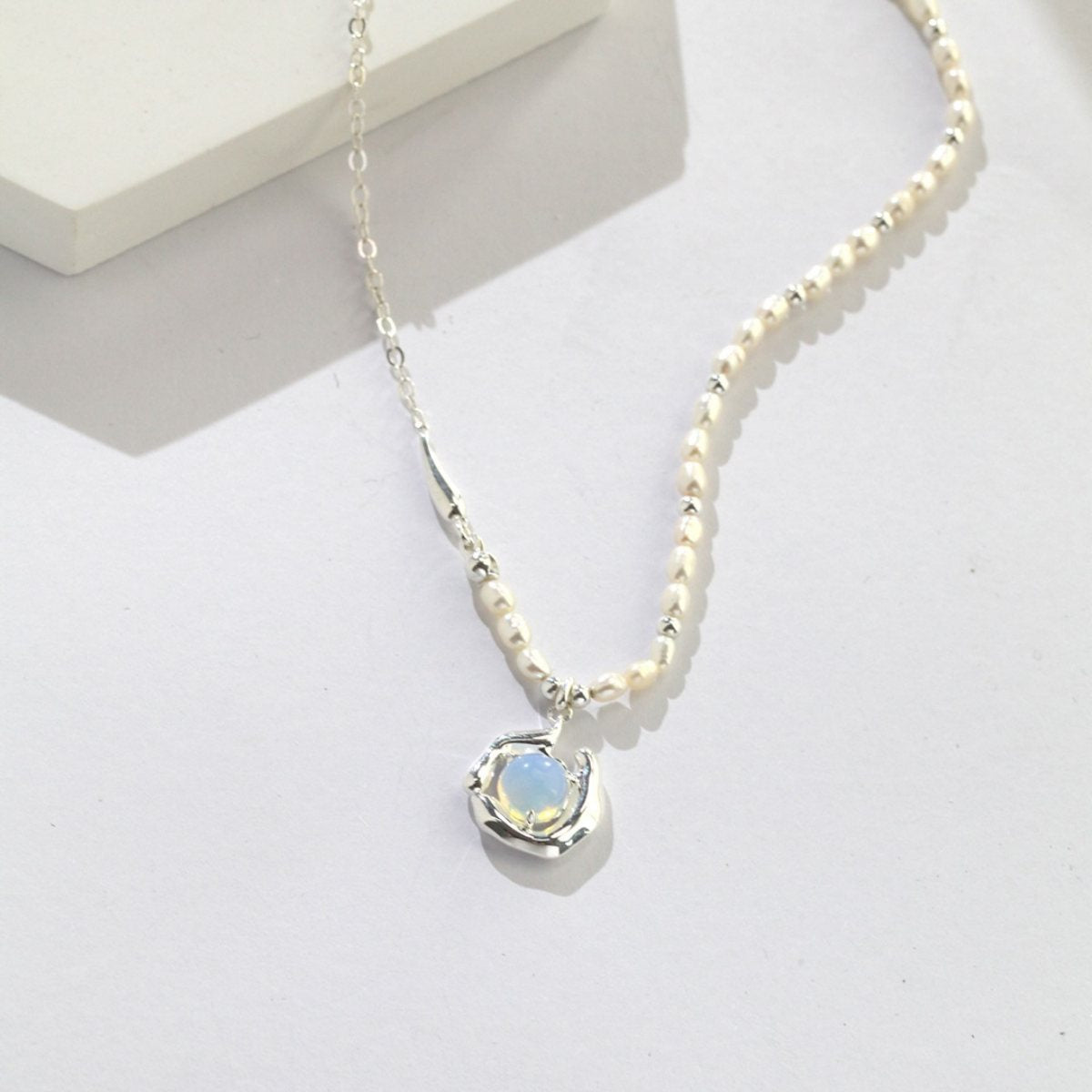 BAROQUE PEARL OPAL NECKLACEGIFTLISTEBAROQUE PEARL OPAL NECKLACEsterling silver, opal, pearl, 18k gold vermeil, necklace