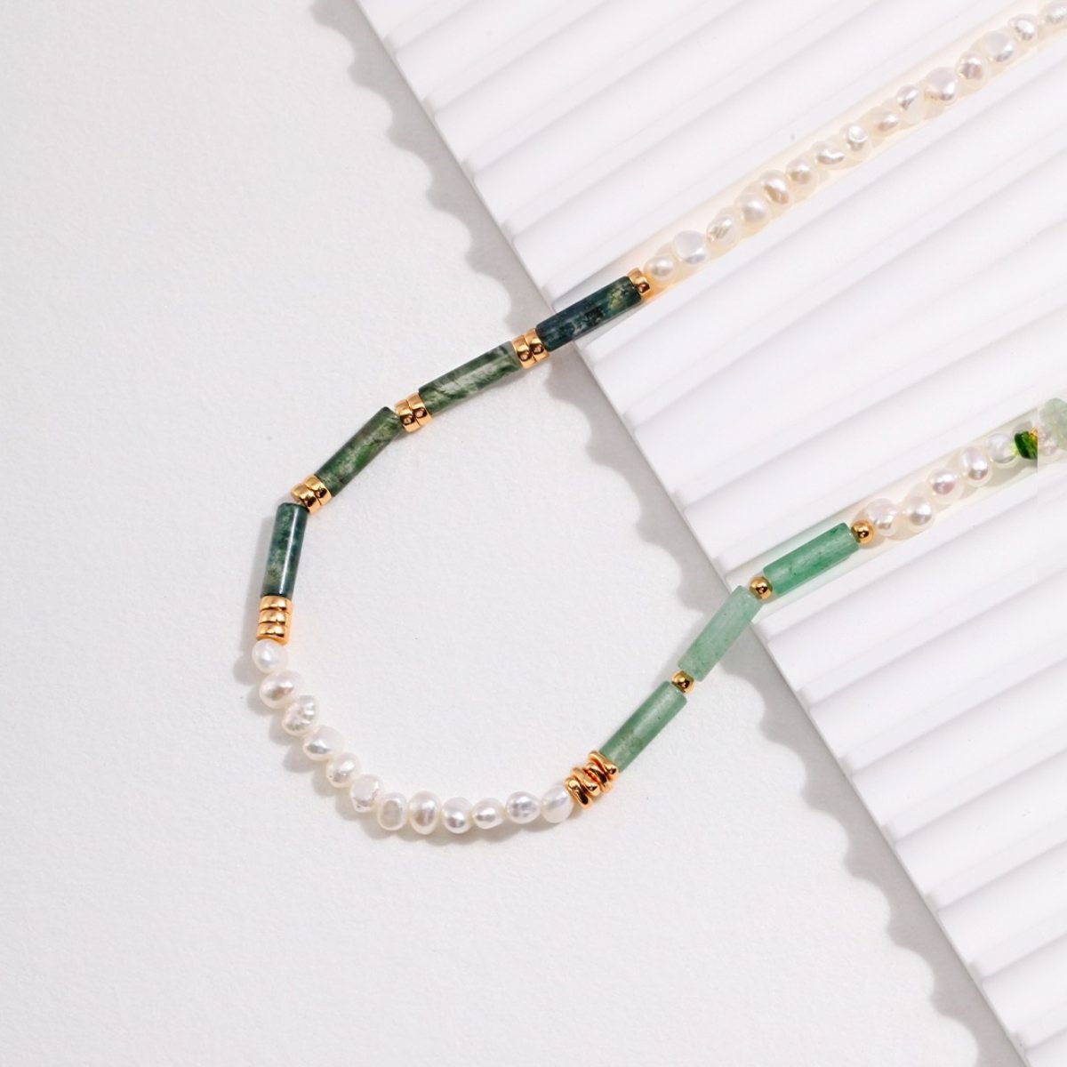 PEARL AGATE AVENTURINE NECKLACEGIFTLISTEPEARL AGATE AVENTURINE NECKLACEsterling silver, aventurine, pearl, agate, 18k gold vermeil, necklace