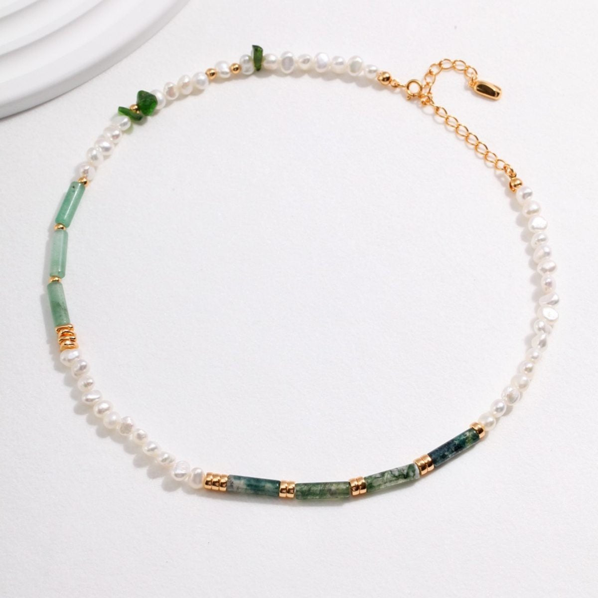 PEARL AGATE AVENTURINE NECKLACEGIFTLISTEPEARL AGATE AVENTURINE NECKLACEsterling silver, aventurine, pearl, agate, 18k gold vermeil, necklace