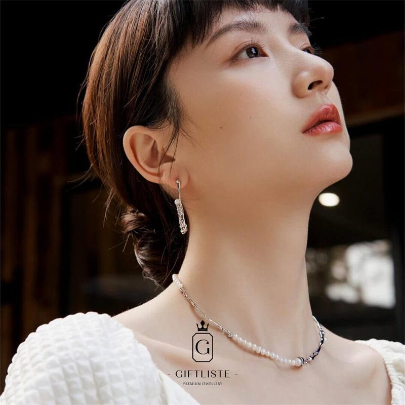 AB Asymmetric Pearl Jewelry SetGiftListe18k, vermeil, gold, silver, set, necklace, earrings, pearl