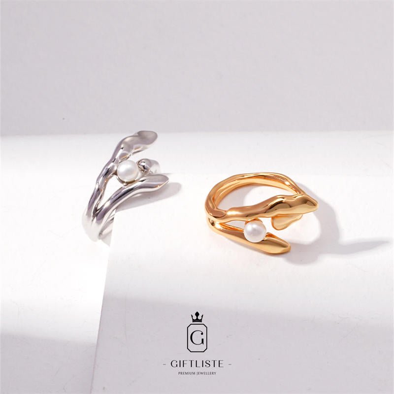 Fluid Design Pearl RingGiftListering, 18k, vermeil, gold, silver, pearl