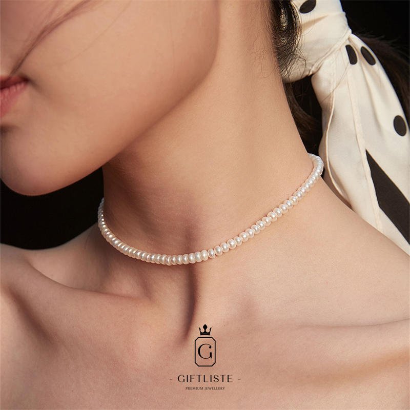 Gentle and Versatile Bread Pearl Choker Necklace SetGiftListeset, necklace, bracelet, 18k, vermeil, gold, silver, pearl