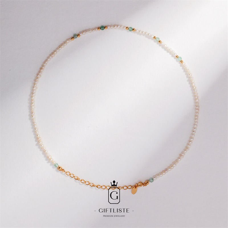 Green Strawberry Crystal Pearl NecklaceGiftListenecklace, 18k, vermeil, gold, silver, pearl, crystal