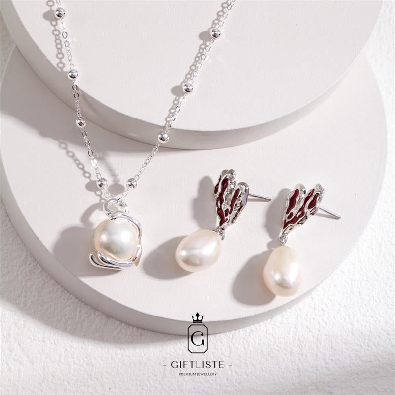 Heart Enamel Pearl EarringsGiftListeearrings, 18k, vermeil, gold, silver, pearl, enamel