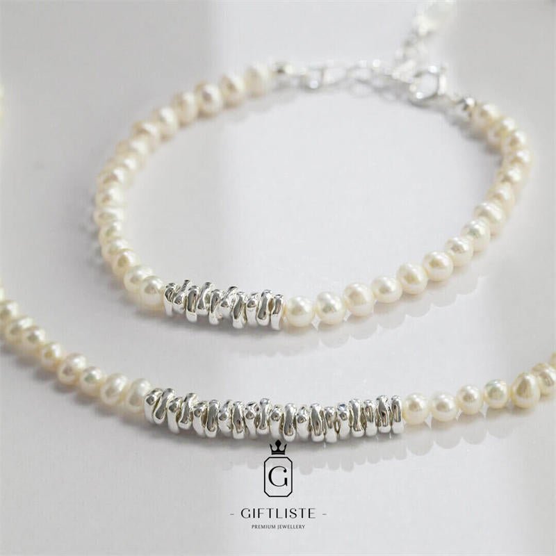 Irregular Pearl Silver Flake NecklaceGiftListenecklace, 18k, vermeil, gold, silver, pearl