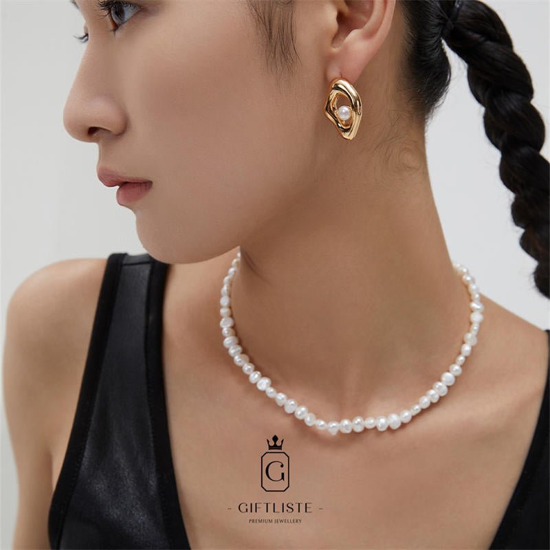 Irregular Three-Dimensional Shape SetGiftListeearrings, necklaces, set, pearl, silver, gold, vermeil, 18k