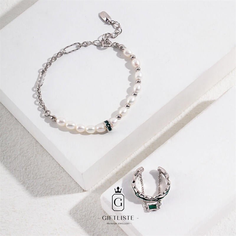 "Kaworu" Pearl Enamel BraceletGiftListebracelet, pearl, enamel, 18k, vermeil, gold, silver