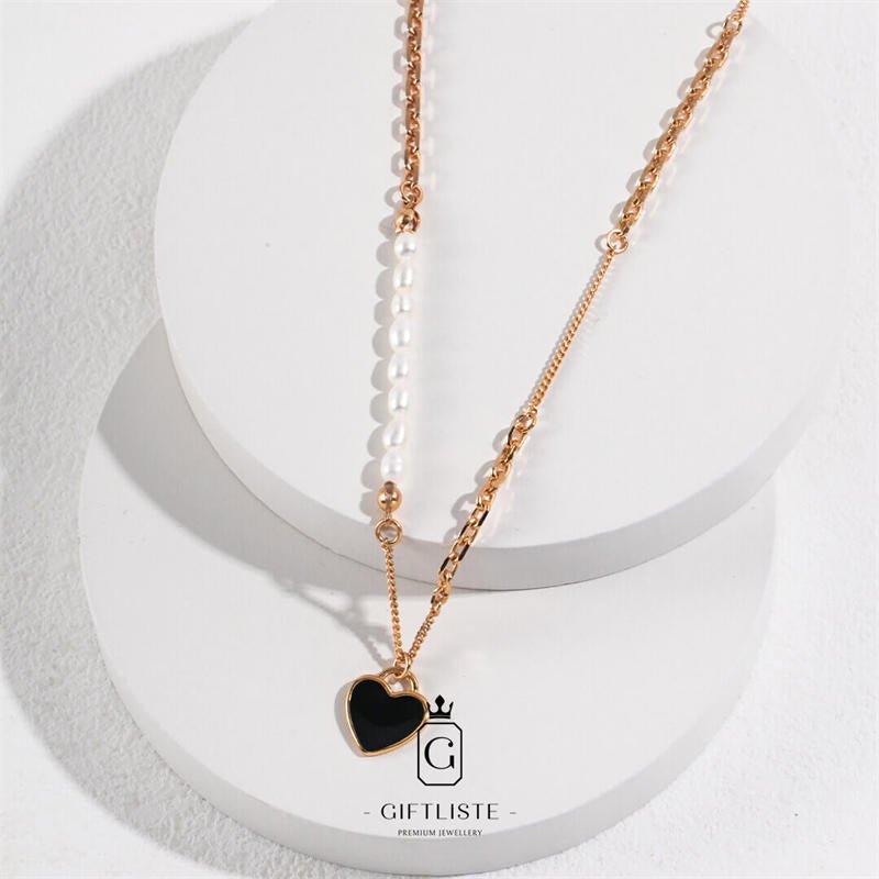 Love Heart-Shaped Pearl Enamel NecklaceGiftListenecklace, 18k, vermeil, gold, silver, pearl, enamel