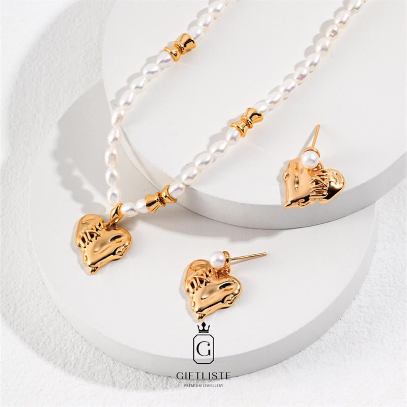 Love Stitching SetGiftListeset, necklace, earrings, 18k, vermeil, gold, silver, pearl