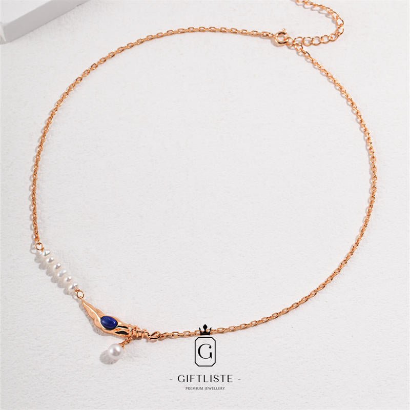 Moon Element Natural Pearl SetGiftListeset, necklace, earrings, 18k, vermeil, gold, silver, pearl, mother-of-pearl, lapis lazuli