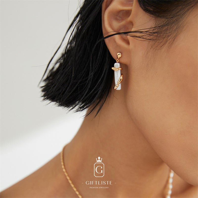 AB Style Asymmetrical Natural Baroque Column Pearl EarringsGiftListeearrings, 18k, vermeil, gold, silver, pearl
