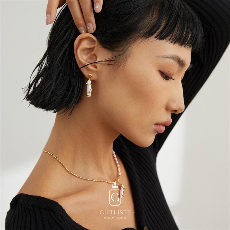 Natural Baroque Column Pearl SetGiftListeset, necklace, earrings, ring, 18k, vermeil, gold, silver, pearl