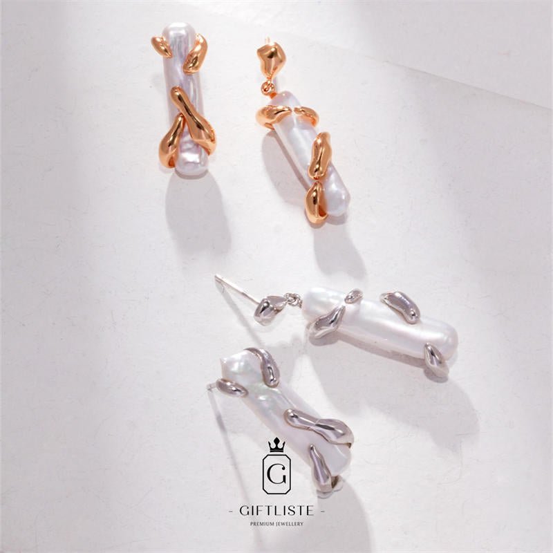 Natural Baroque Column Pearl SetGiftListeset, necklace, earrings, ring, 18k, vermeil, gold, silver, pearl