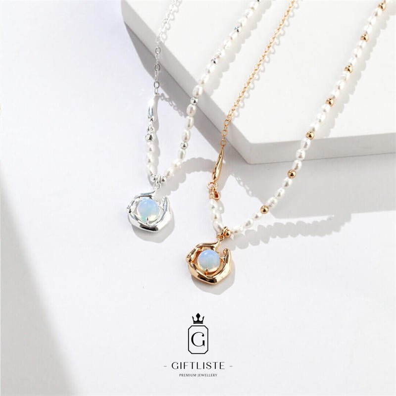 Opal Pearl NecklaceGiftListe18k, vermeil, gold, silver, necklace, pearl, opal