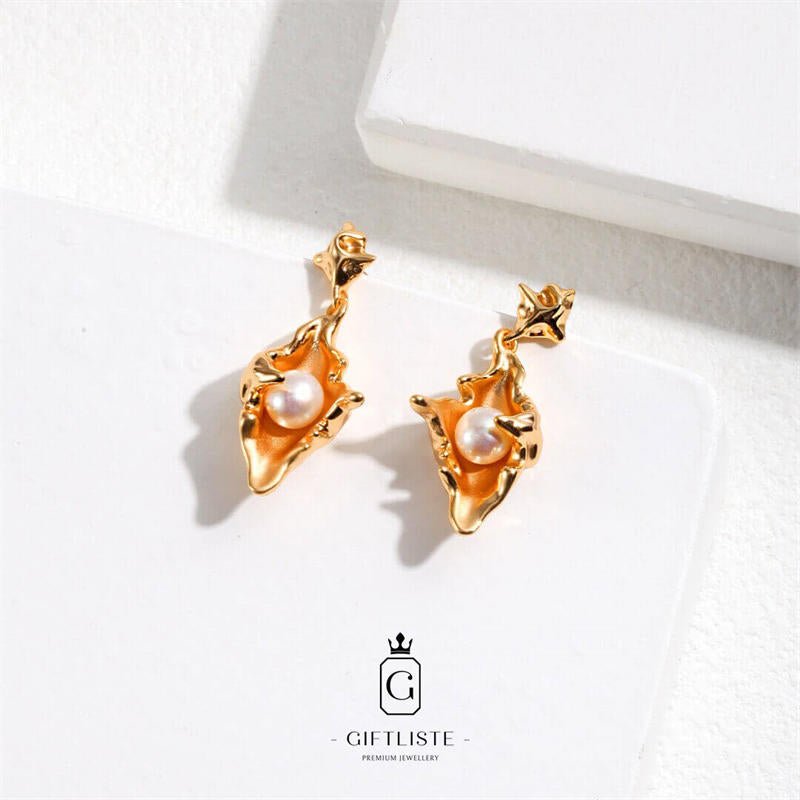 Pearl Conch Design EarringsGiftListeearrings, 18k, vermeil, gold, silver, pearl
