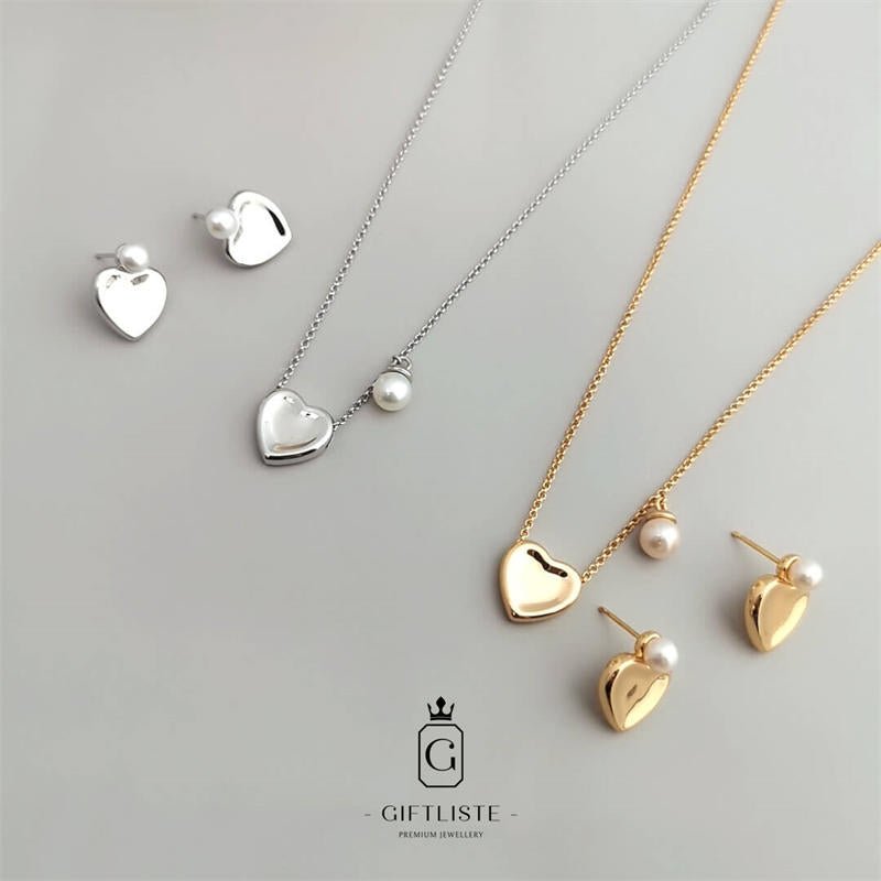 Pearl Heart NecklaceGiftListenecklace, pearl, 18k, vermeil, gold, silver