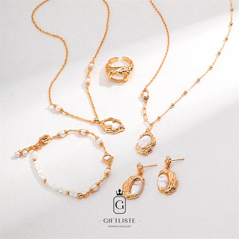 Pearl Lava Fluid Mother-Of-Pearl SetGiftListeset, necklace, bracelet, 18k, vermeil, gold, silver, pearl, mother-of-pearl