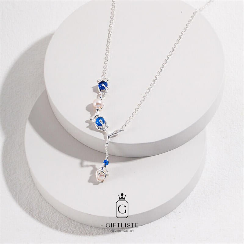 Pearl Sapphire Stamen NecklaceGiftListenecklace, 18k, vermeil, gold, silver, pearl, synthetic sapphire