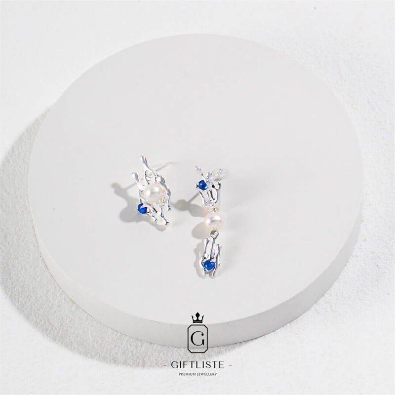 Pearl Sapphire Stamen SetGiftListeset, necklace, earrings, 18k, vermeil, gold, silver, pearl, synthetic sapphire