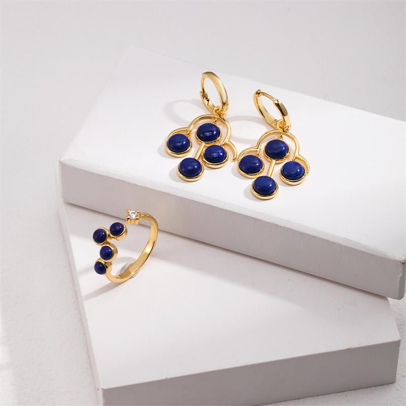 Quadruple Beads Natural Lapis Lazuli SetGIFTLISTEQuadruple Beads Natural Lapis Lazuli Setset, earrings, ring, 18k, vermeil, gold, silver, lapis lazuli