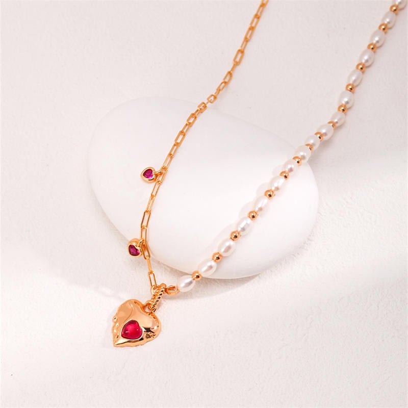 Red Corundum Pearl NecklaceGiftListeRed Corundum Pearl Necklace18k, vermeil, gold, silver, necklace, Freshwater Pearls, Corundum