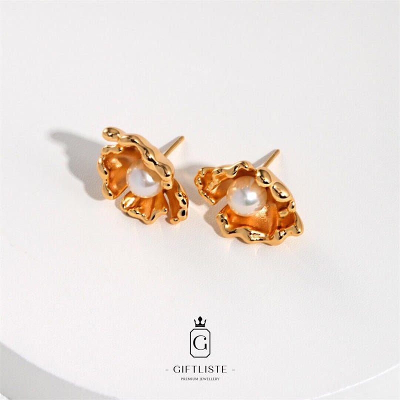Sea Wave Element Pearl Big EarringsGiftListe18k, vermeil, gold, silver, earrings, pearl