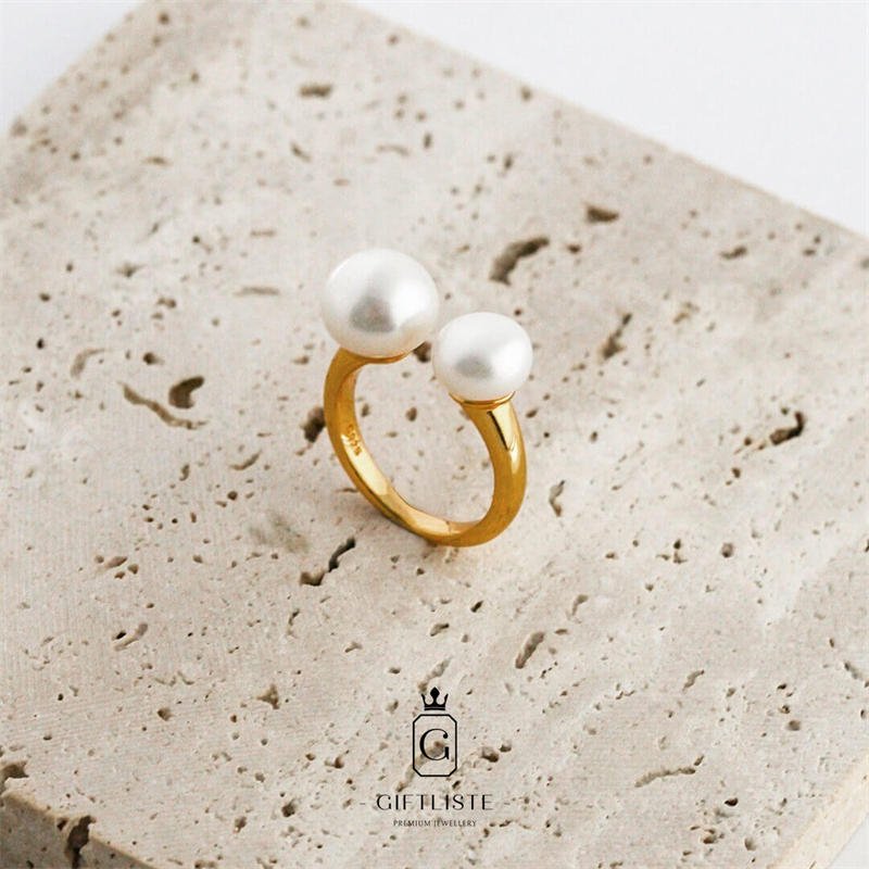 Asymmetric Double Pearl RingGiftListering, 18k, vermeil, gold, silver, pearl