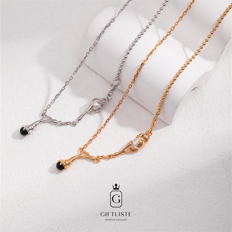 Tree Branch Design Elements Pearl Agate Necklace BGiftListenecklace, 18k, vermeil, gold, silver, pearl, agate