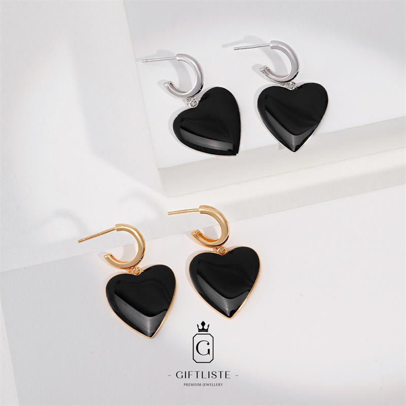 Vintage Black Enamel Love EarringsGiftListe18k, vermeil, gold, silver, earrings, Enamel
